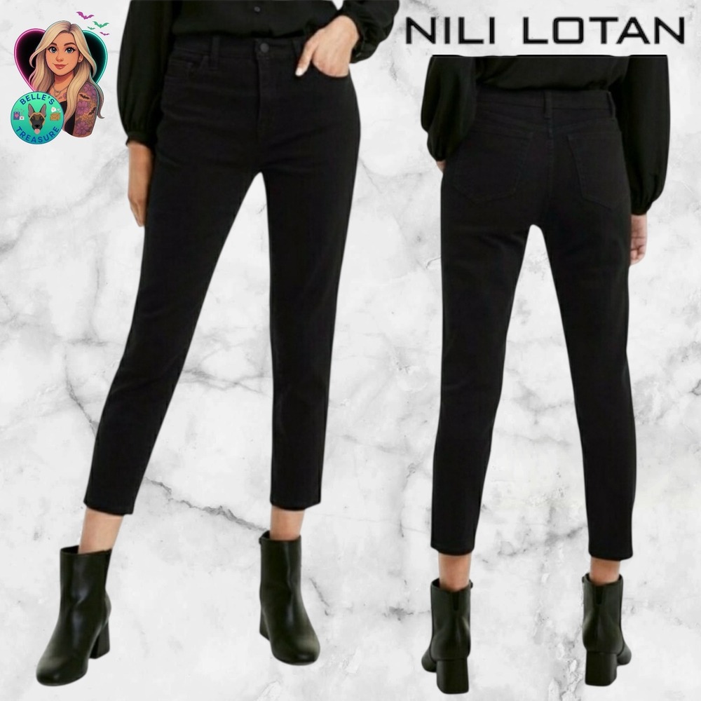 Nili Lotan Jeans Women 4 High Rise Straight Slim Ankle Stretch Denim 30x26 Black